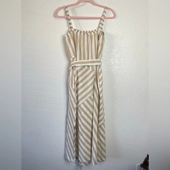 Gap Stripe MIDI Tank Dress Cotton Size Small Khaki White Summer Vacation Coastal - Picture 3 of 12